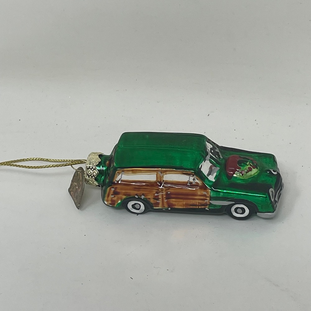 Thomas Pacconi Classics Green Woody Wagon Glass Christmas Ornament Vintage Car